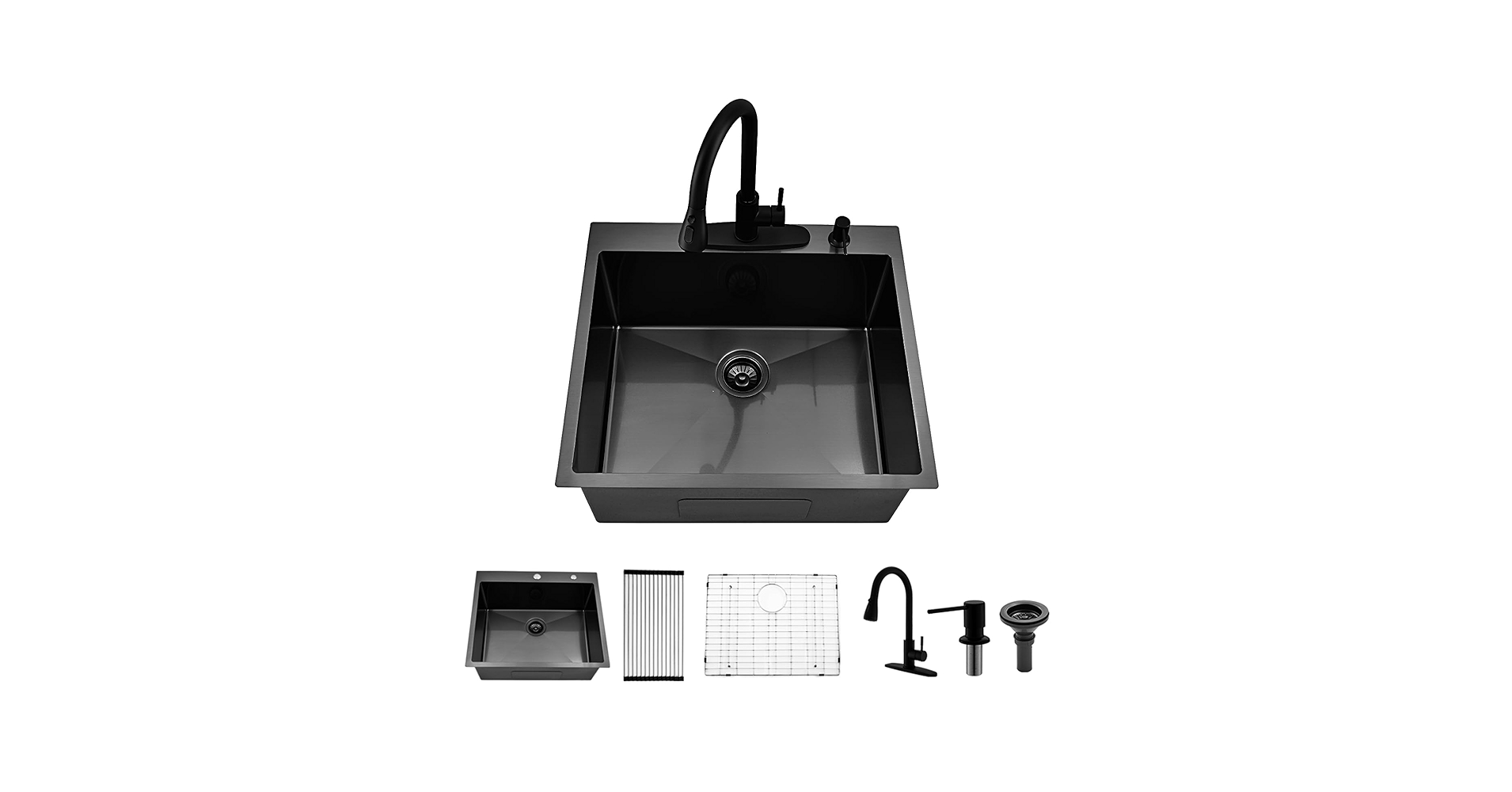 BoomHoze Black Laundry Utility Sink, 25x22x12 Inch Deep Drop